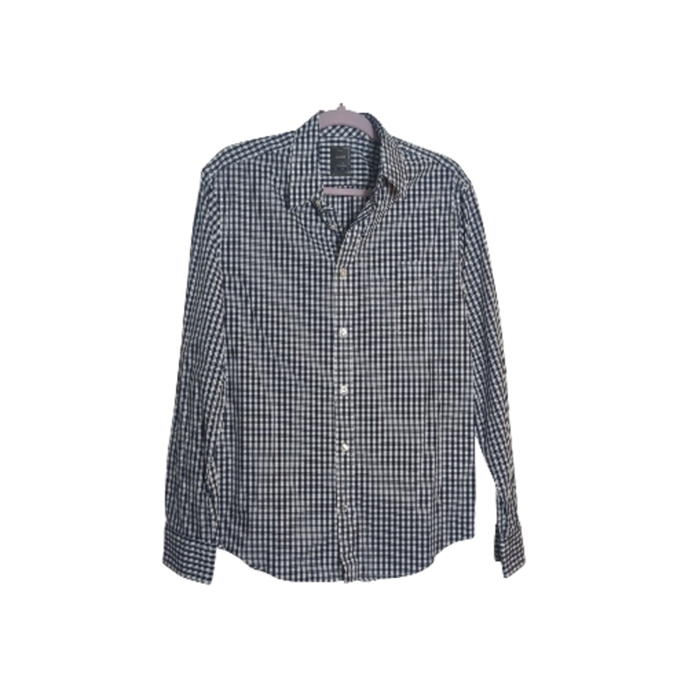 GAP Men's Large Navy  & White Gingham Long Sleeve Button Up Shirt Preppy Work